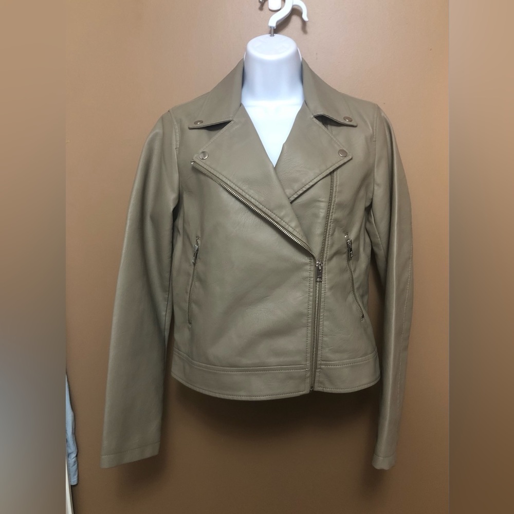 New Jjxx Simons Taupe Faux Leather Jacket